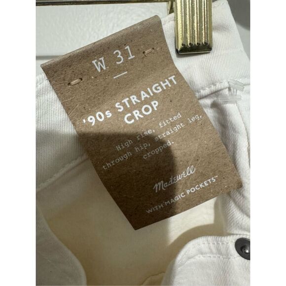 NWT New Madewell 90's Straight Crop Jeans Ivory Lighthouse Raw Hem Size 31 Women - Picture 7 of 13